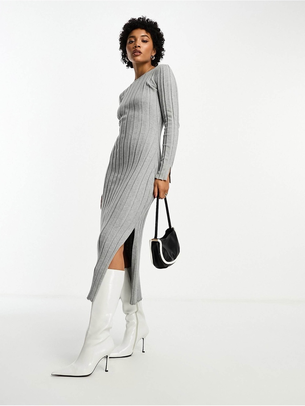 4th & Reckless Ribbed Knit Side Slit Midi Sweater Dress in Grey‎ XS Tall NWT